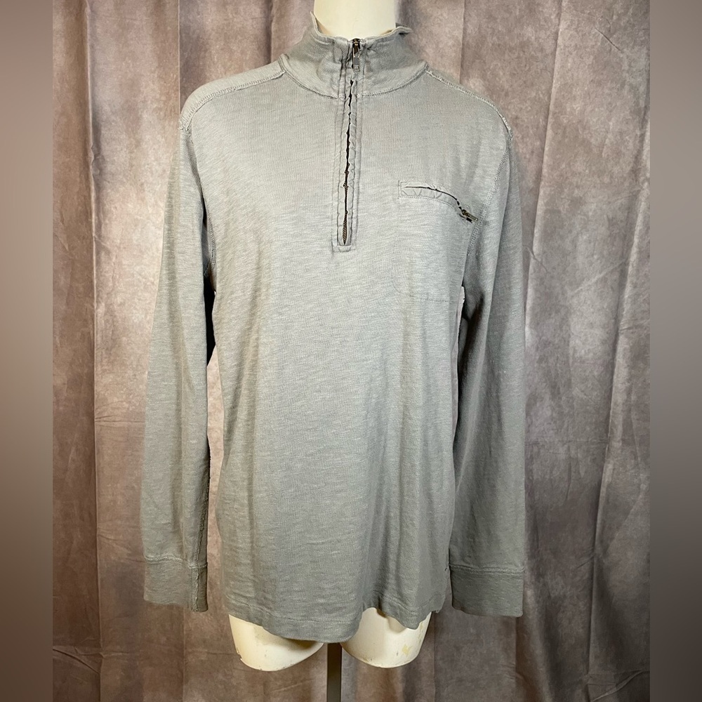 J. CREW Ringspun Jersey- 100% Cotton Gray Quarter Zip Long Sleeve Shirt-Size Med